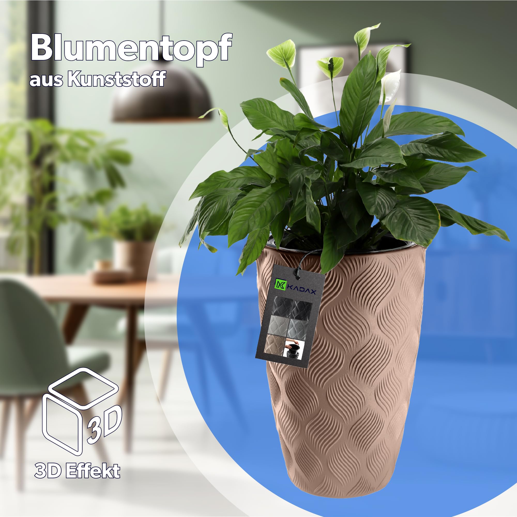 KADAX Blumentopf mit Einsatz und Griffen, Pflanzkübel aus Kunststoff in 5 Größen, UV-Resistenter Topf, Wetterbeständige Pflanzvase hoch, Topf mit 3D Effekt (Beige Höhe: 58,5 cm)