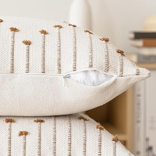 Miniatura 9 de Juego de 2 fundas de almohada bohemias de 12 x 20 pulgadas, decorativas, con textura neutra, fundas de almohada lumbares modernas para sofá, sala de