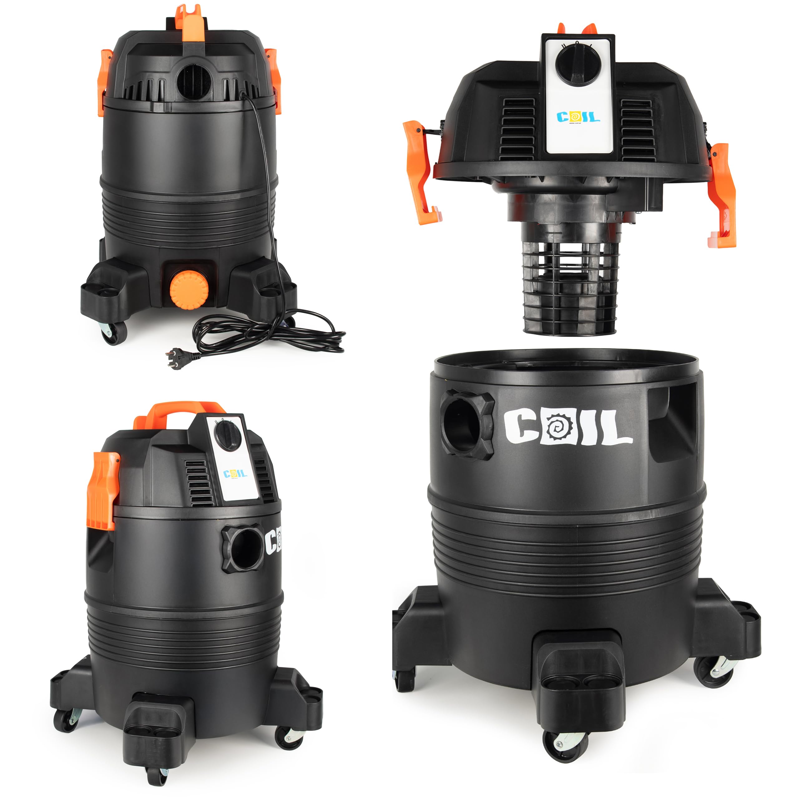 COIL Aspirateur de boues de bassin, aspirateur de boue, aspirateur de piscine, réservoir (35 l), fonction ventilateur, deux modes de fonctionnement, puissance d'aspiration : 18 KPa, 1600 W