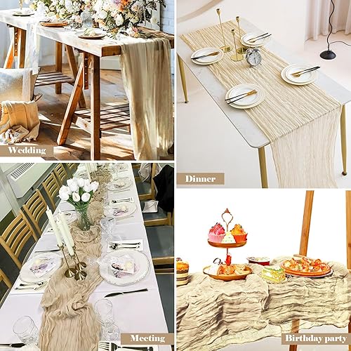 Miniatura 6 de Paquete de 6 caminos de mesa de gasa de 10 pies, camino de mesa largo de gasa beige, camino de mesa bohemio de tela de queso, camino de mesa rústico