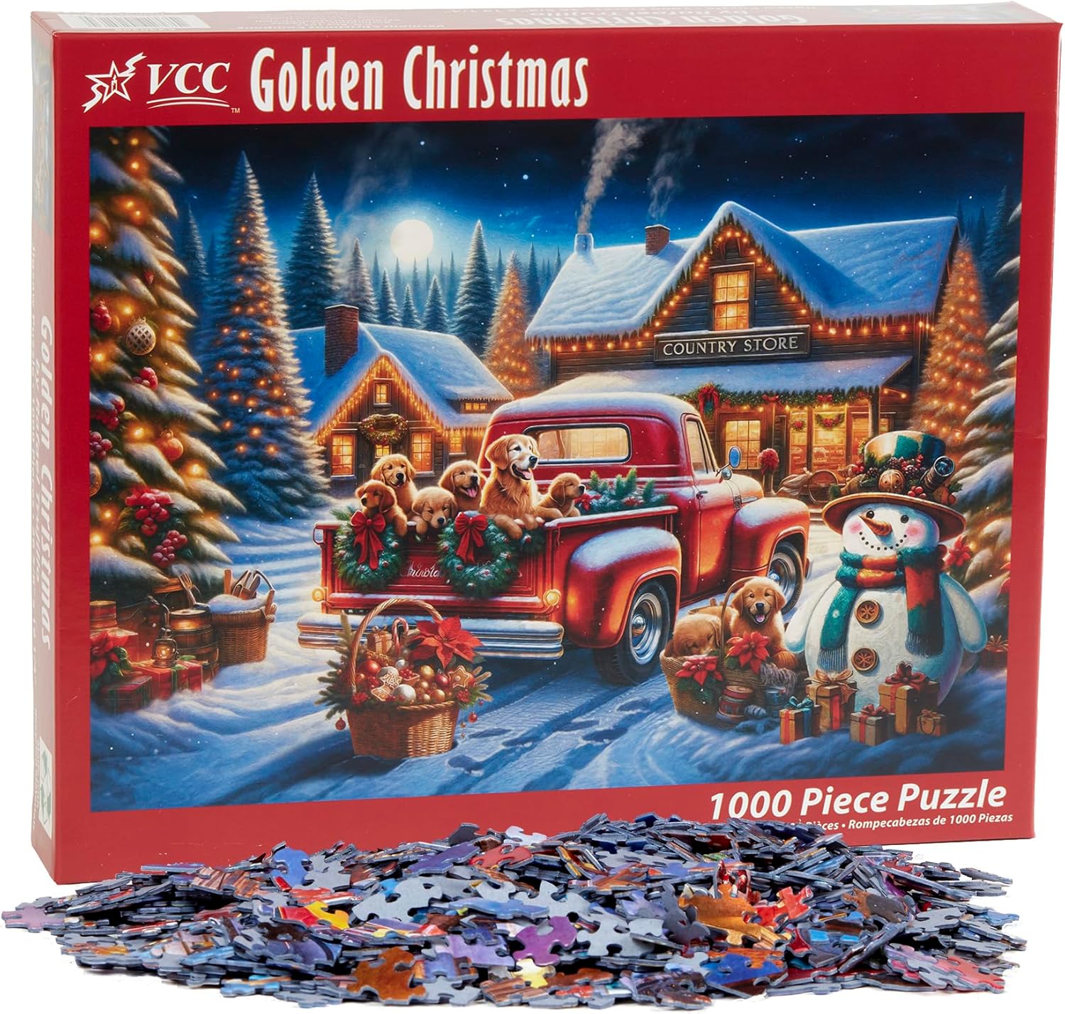 Golden Christmas Jigsaw Puzzle 1000 Piece by Vermont Christmas Company - Fully Interlocking & Randomly Shaped Pieces - 26 5/8" x 19 1/4"