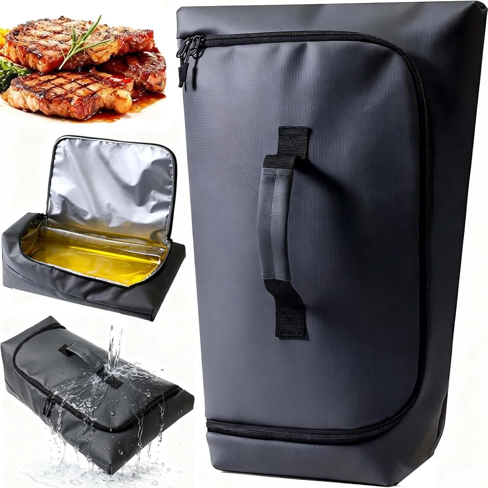 Jazuaiao BBQ Blanket Zippered Closure Meat Resting Bag 21x14x8Inch Leakproof Meat Insulated Bag for Turkey Pork Shoulder Brisket Thickened Insulation for