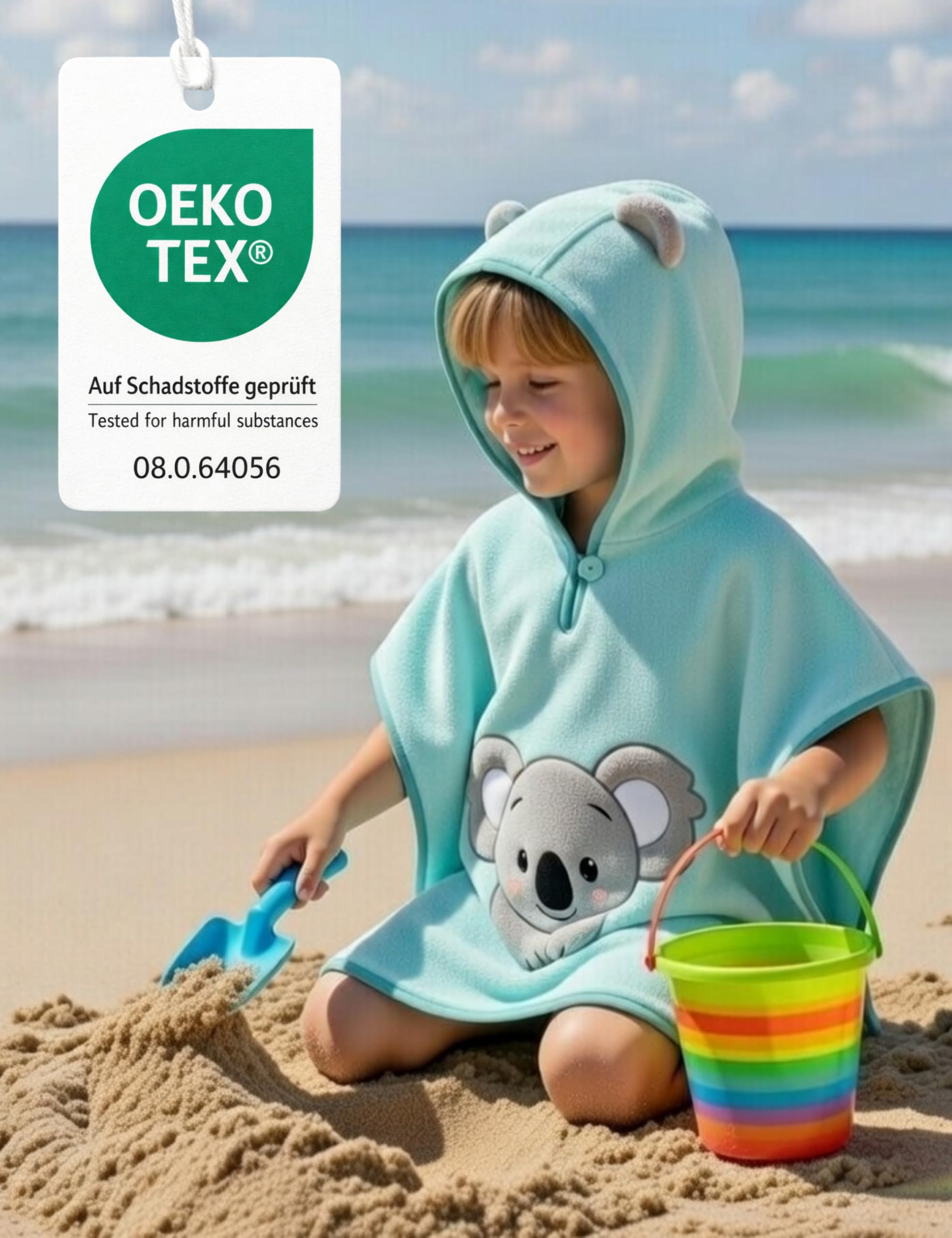 Morgenstern Accappatoio Poncho da Bagno per Bambini 100% Cotone 1-4 Anni Telo da Spiaggia con Cappuccio OEKO-TEX 100