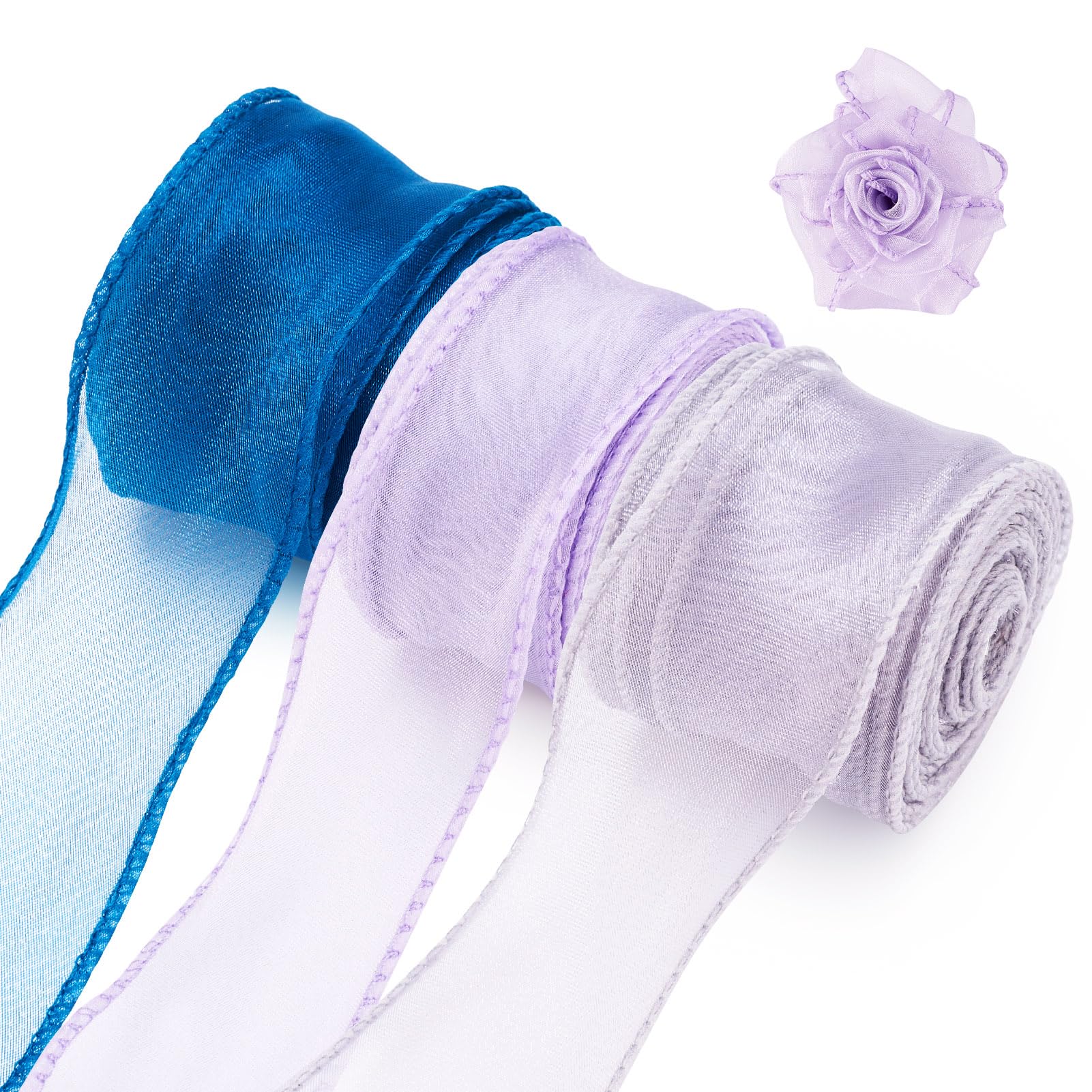 Beadthoven 3 Rolls Polycotton Ribbon 40mm Organza Chiffon Ribbon for DIY Crafts Bowknot Wedding Bouquet Wrapping Wreaths Decoration