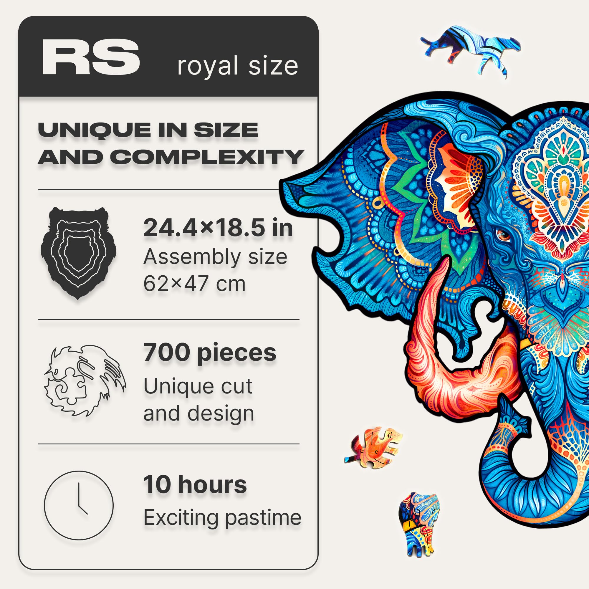 UNIDRAGON Oryginalne drewniane puzzle — wieczny słoń, 700 żółtek, rozmiar królewski 24,4 x 18,5 cala (62 x 47 cm) piękne opakowanie prezentowe, unikalny kształt najlepszy prezent dla dorosłych i