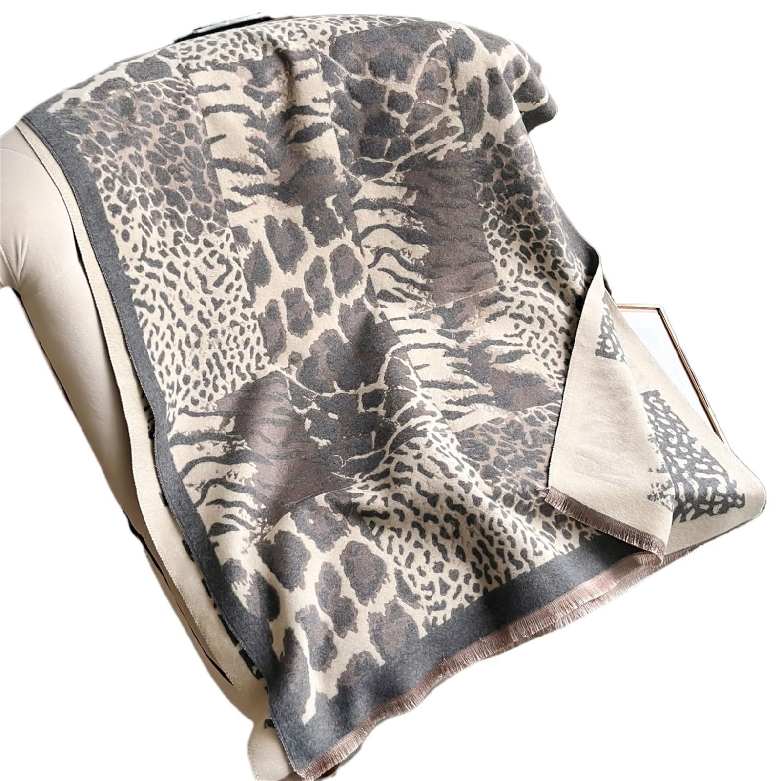Bufanda de dos caras pashmina cachemira suave y cálida franja Pashmina chal invierno a prueba frío a viento Blanke Para Mujer