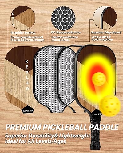 Miniatura 2 de Juego de 2 palas de pickleball, palas de pickleball de grafito, juego de pickleball ligero con 4 bolas de pickleball y 1 bolsa de transporte,