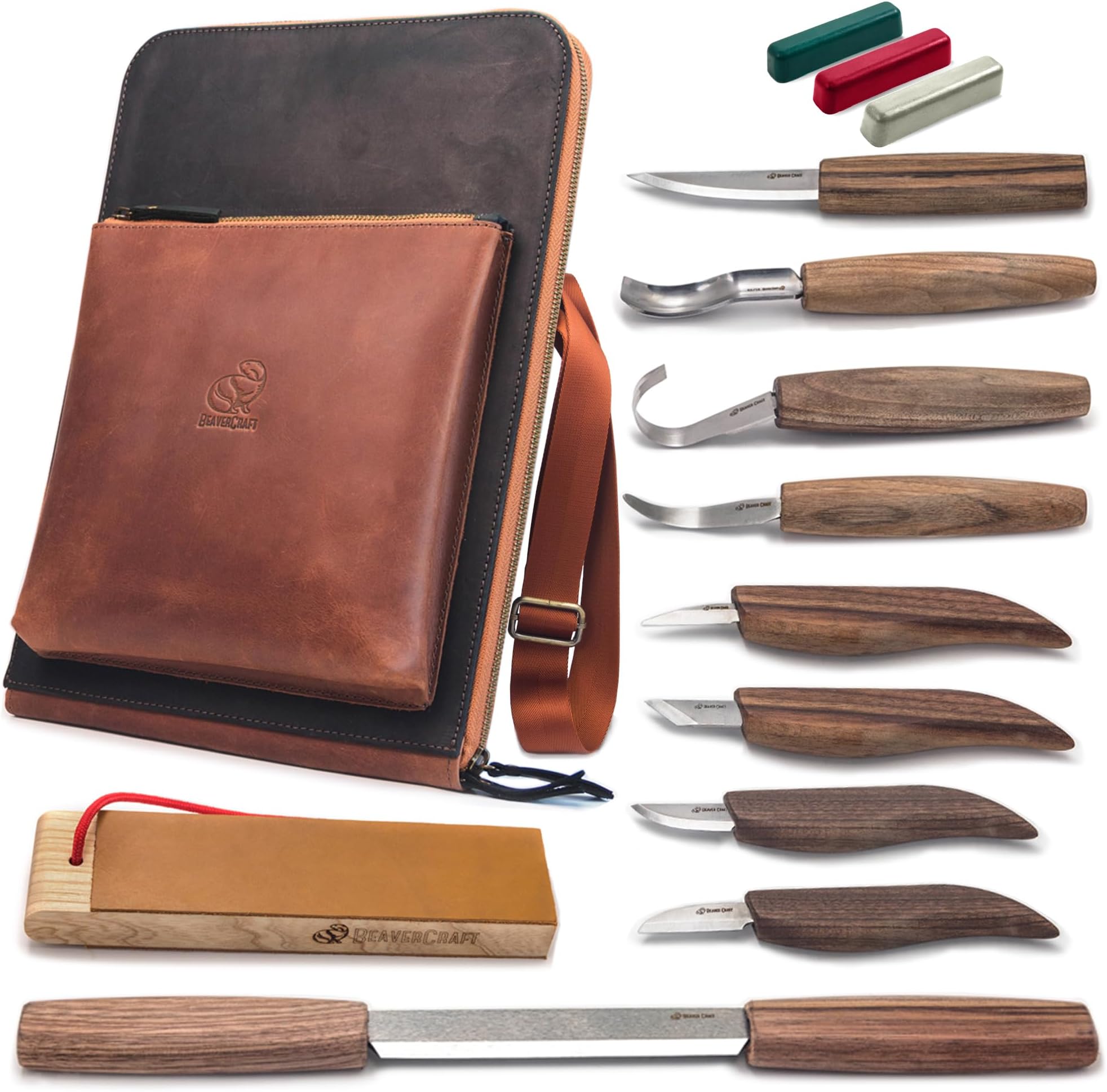 BeaverCraft Deluxe Wood Carving Kit S50X - Wood Carving Tools Wood Carving Set - Spoon Wood Carving Knives Tools Set - Whittling Kit Knife Woodworking Kit for Beginner and Profi (Large Deluxe Kit)