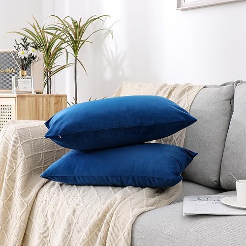 Miniatura 3 de NiNi ALL Juego de 2 fundas de almohada decorativas de terciopelo de 12 x 20 pulgadas, fundas de cojín azules suaves para sofá, dormitorio, sala de