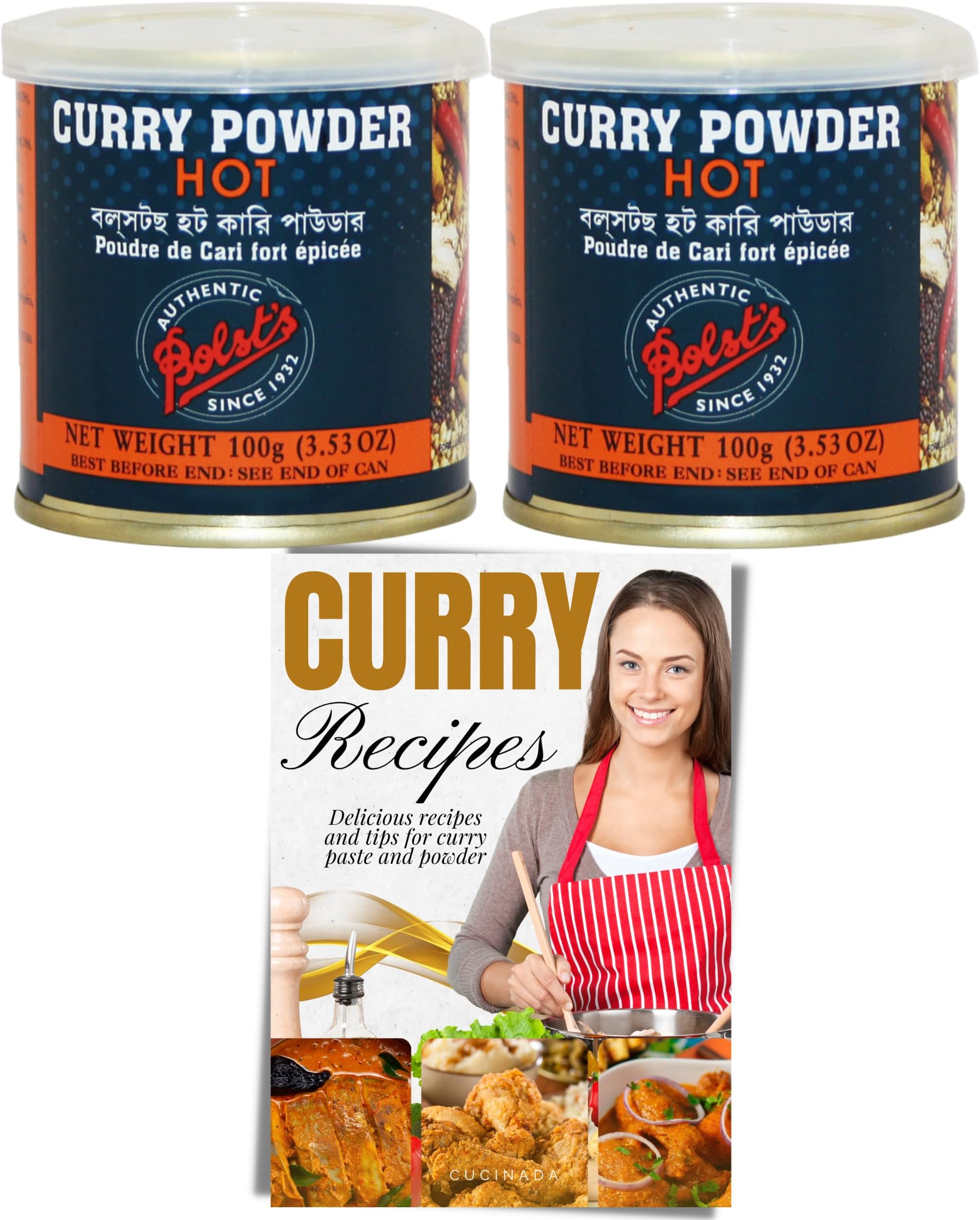 Bolst's Hot Curry Powder Tin (100g x 2) with Curry Recipe Leaflet - Easy to Use Curry Powder for Your Favourite Curry Dishes (Hot)