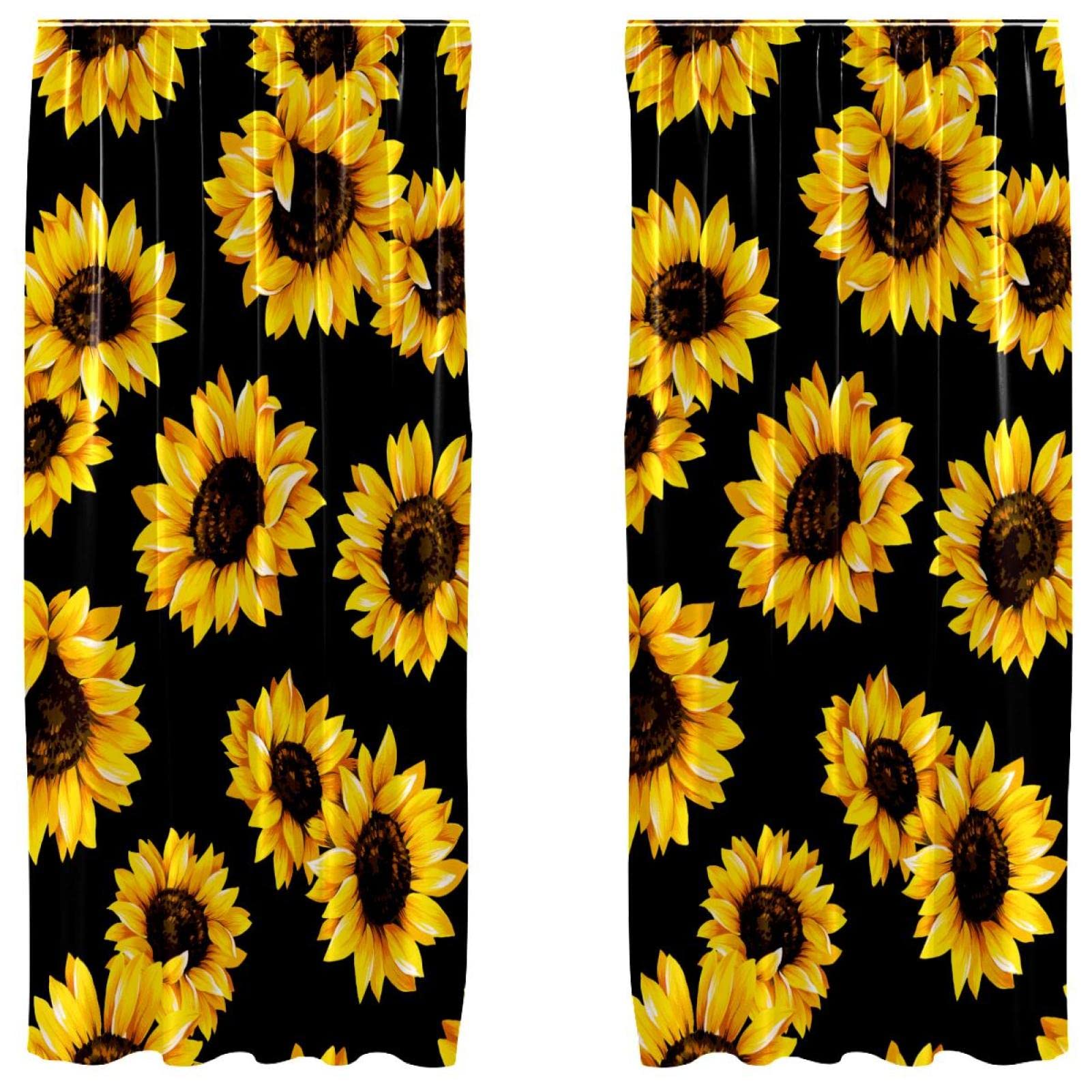 Cortinas opacas de girasol negras de 55x84 pulgadas con aislamiento térmico para dormitorio
