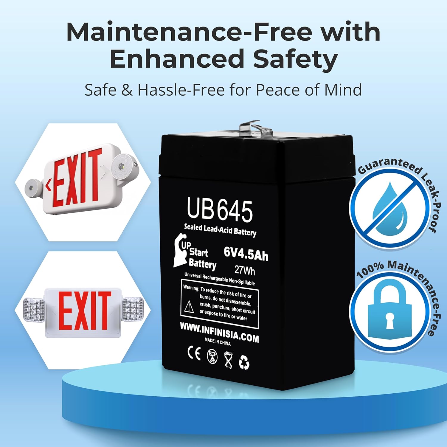 4 Pack UB645 6 Volt 4.5AH Exit Sign Battery Replacement - Rechargeable 6V Battery for Emergency Exit Light Batteries