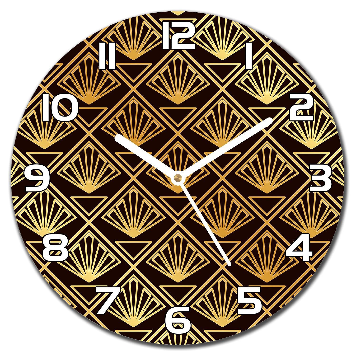 Horloge en verre 30 cm Art Déco Goldenlarge aiguilles blanches