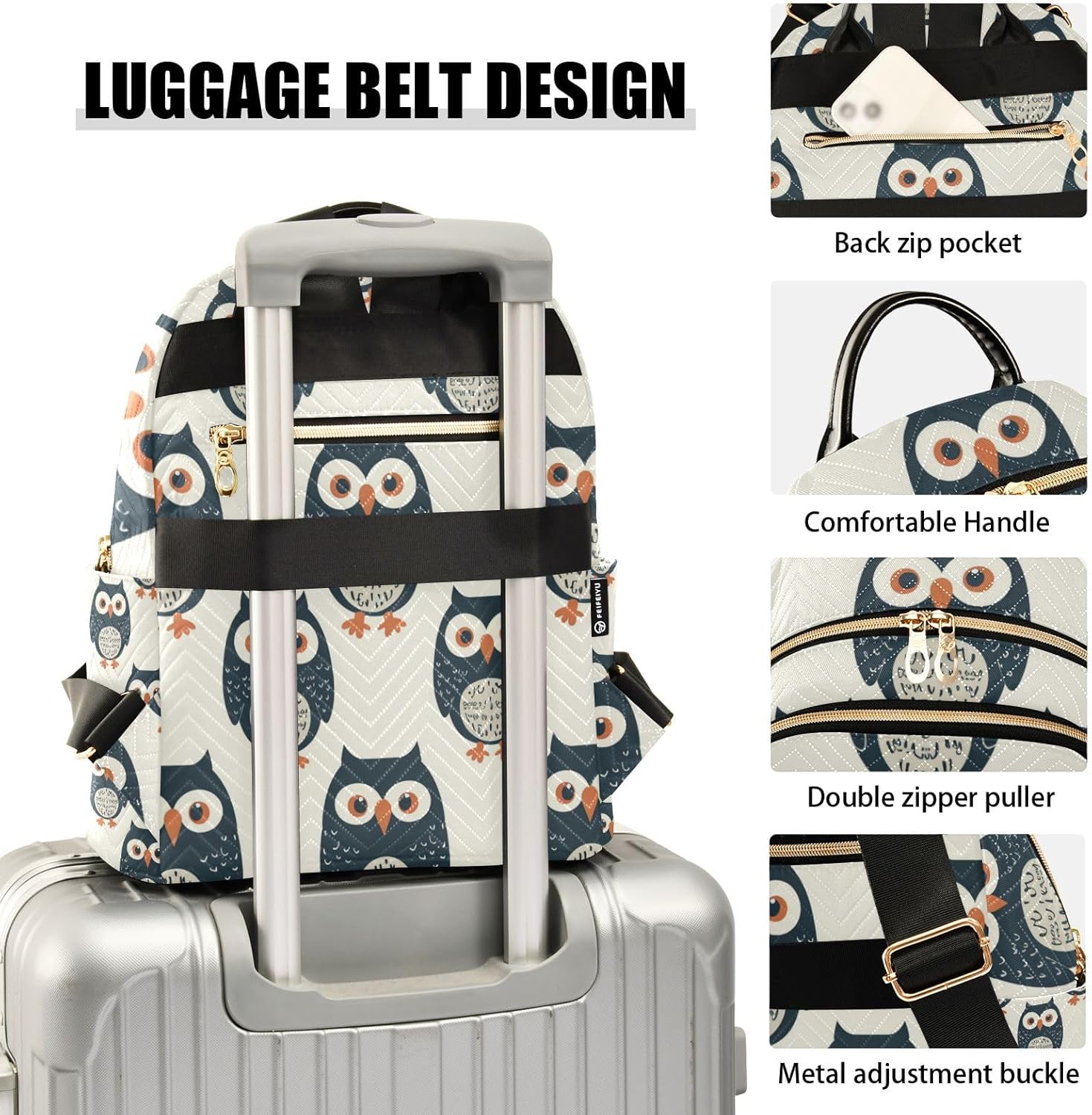 Mini Backpack Purse for Women, Funny Owl Travel Bag Casual Daypack Shoulder Bag