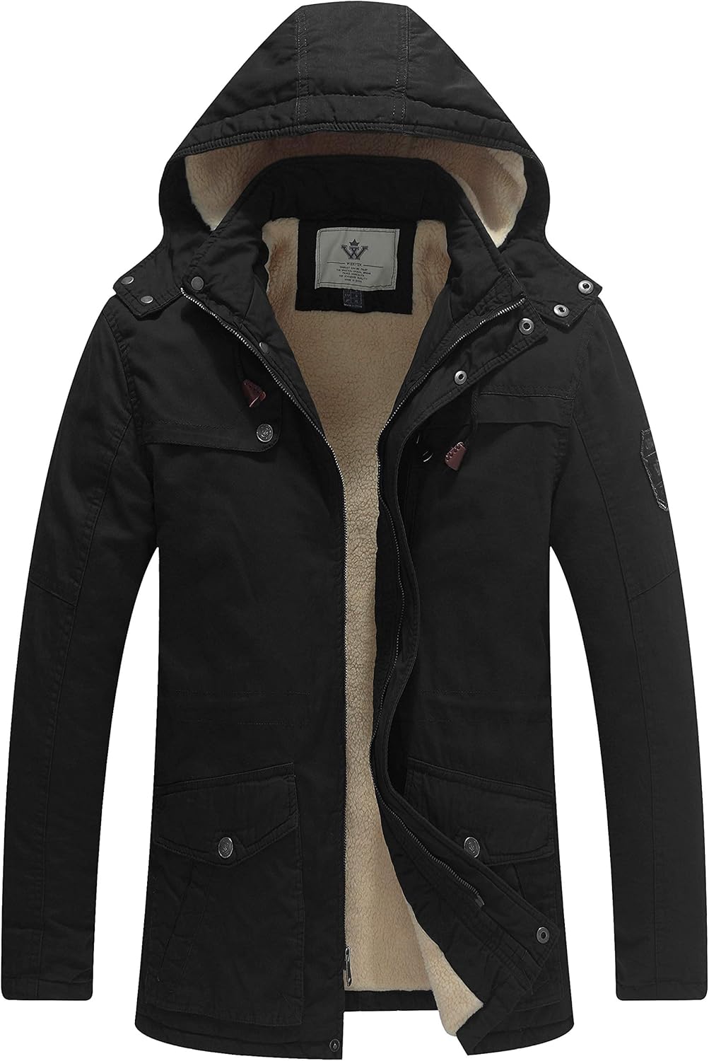 WenVen Men's Winter Sherpa Parka Mid Length Thicken Military Style Warm Jacket with Removable Hood