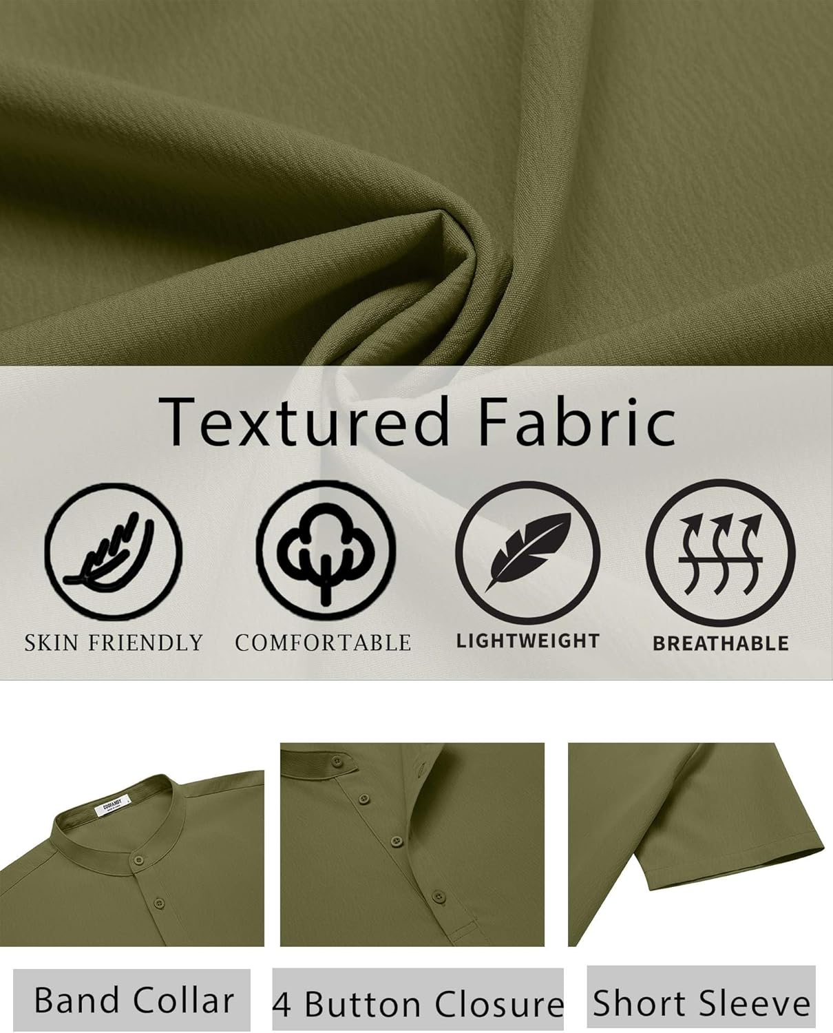 COOFANDY Men's Henley Shirt Short Sleeve Casual T-Shirt Summer Beach Hippie Henley Tee Shirt - Image 5