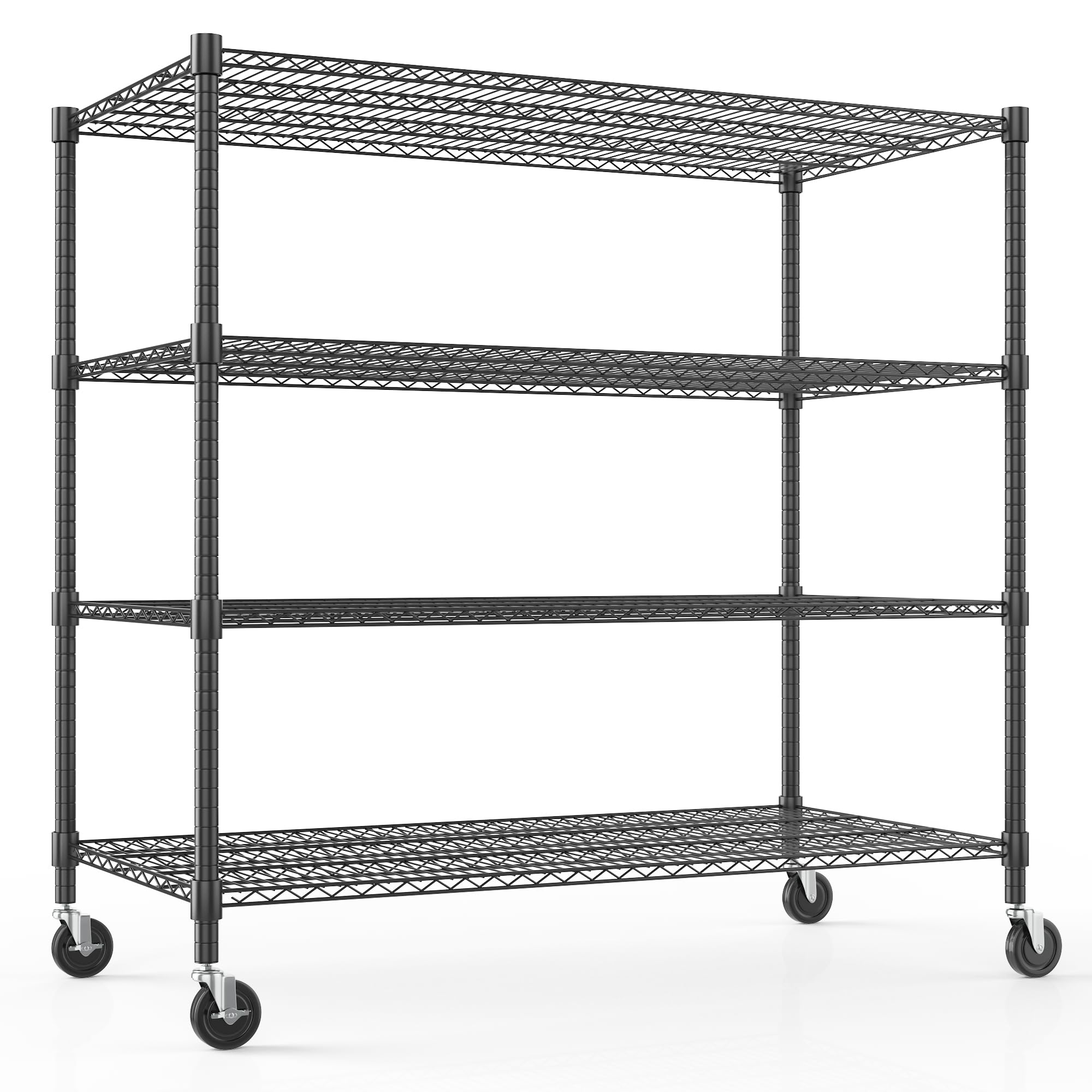 Himimi Storage Shelves with Wheels, 4-Tier Heavy Duty Steel Wire Rack Storage Shelving, Adjustable Metal Storage Shelves for Garage Kitchen Pantry Bathroom Laundry 18" D*60" W*72" H, Black