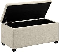Amazon Basics Beige Upholstered Storage Ottoman Bench - 35.5" Wide Entryway Seat, Soft-Close Lid, No Assembly Required