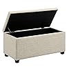 Amazon Basics Upholstered Storage Rectangular Ottoman and Entryway Bench, Polyester, Beige, 35.5"W x 16.5"D x 17"H