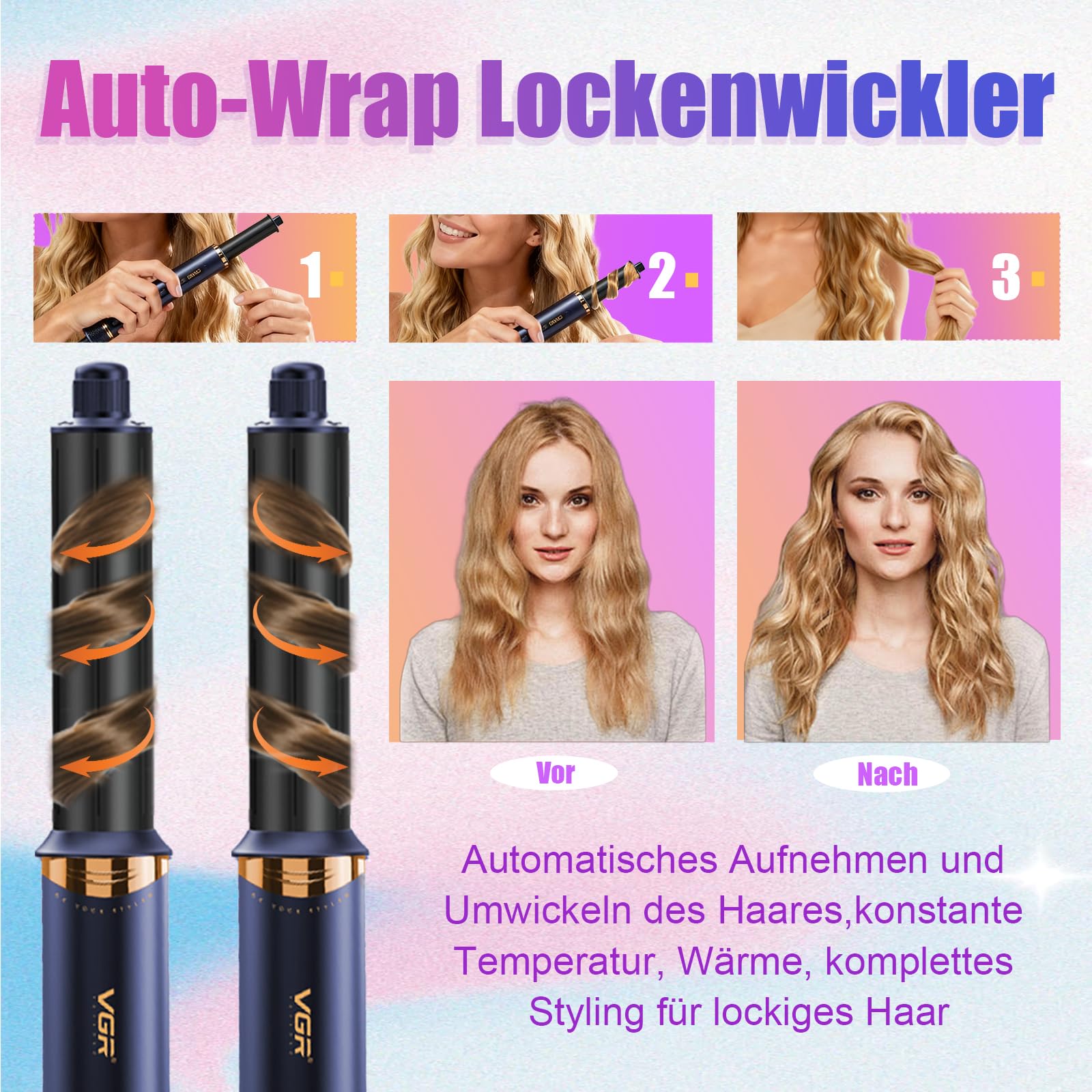 VGR 477 7 in 1 Heißluft Multi-Styler mit LED Display, BLDC Motor 110000RPM, 4 Temperatur & 3 Geschwindigkeitsstufen, Ionentechnologie, 360° Drehkabel, 1200–1400W Haartrockner & Lockenstab Set, Blau