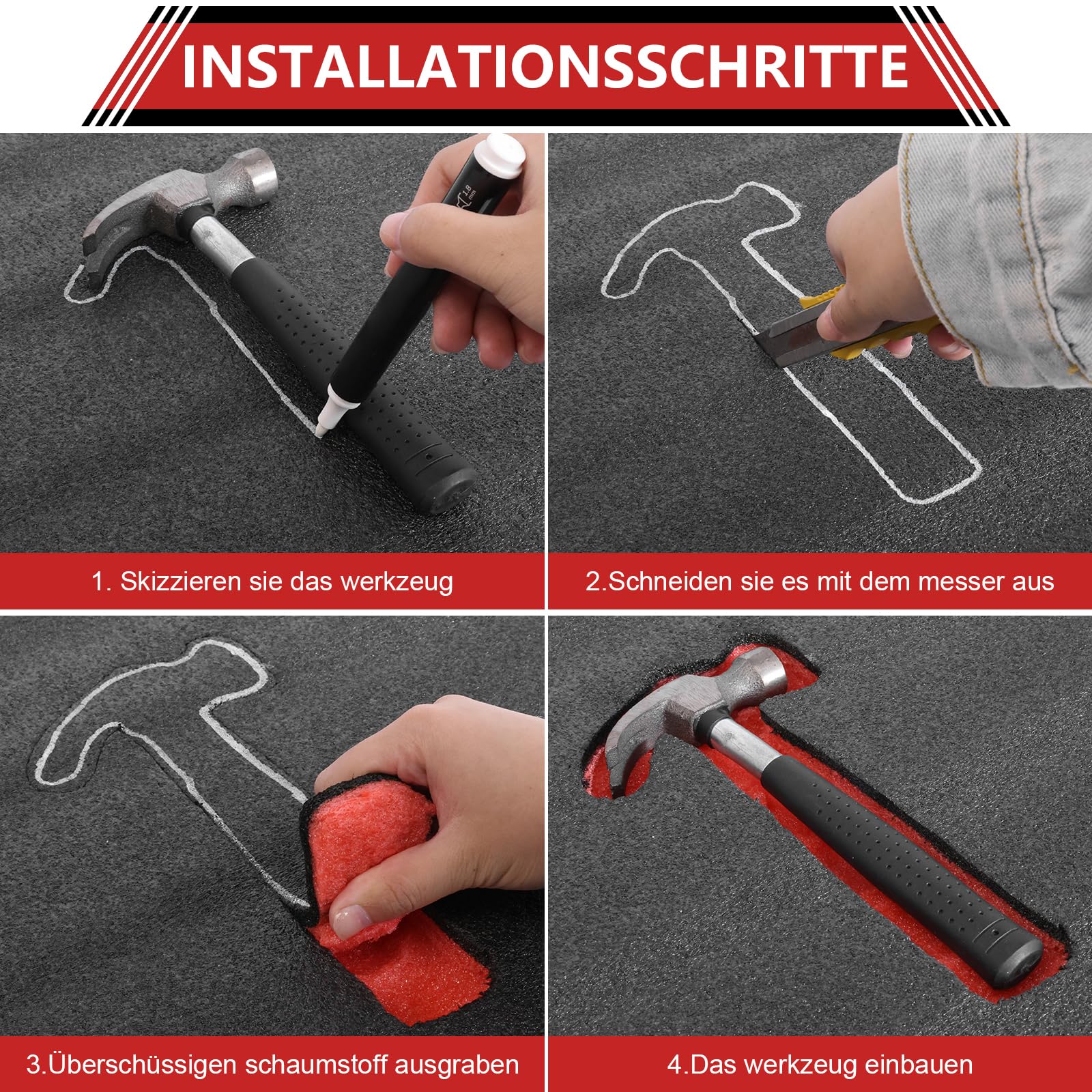 Storystore Schaumstoff Zuschnitt 4 Stück, 40 x 30 x 4cm Werkzeugkisten Schaumstoff Polyethylenschaumstoff Schaumstoffeinlage Werkzeug Kamerakoffer Werkzeugkoffer Schaumstoffplatte