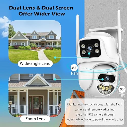 Miniatura 5 de Cámaras de seguridad 4K para exteriores, cámaras PTZ de doble lente con cable para seguridad del hogar exterior con cable 3M, seguimiento humano,