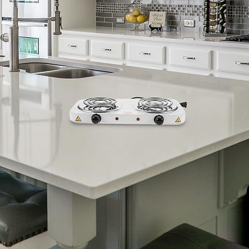 Miniatura 6 de Estufa eléctrica de doble quemador para encimera, placas calientes de bobina de acero inoxidable con protección contra sobrecalentamiento y fugas,