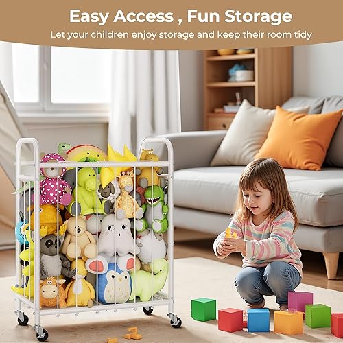 Miniatura 5 de GRANNY SAYS Almacenamiento de animales de peluche, almacenamiento de peluches con ruedas, tubo de almacenamiento de zoológico de animales de