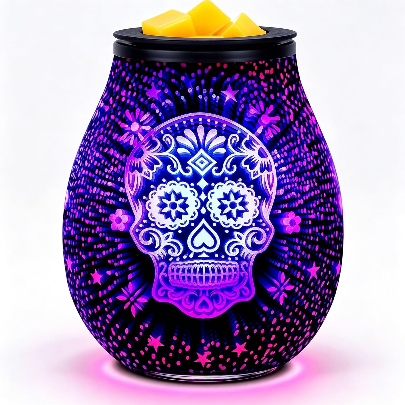 Bobolyn Glass Electric Oil Burner Wax Melts Burner Fragrance Scented Wax Candle Warmer Aroma Essential Oils Burner Melter for Home Office Bedroom Living Room Gifts - Skull