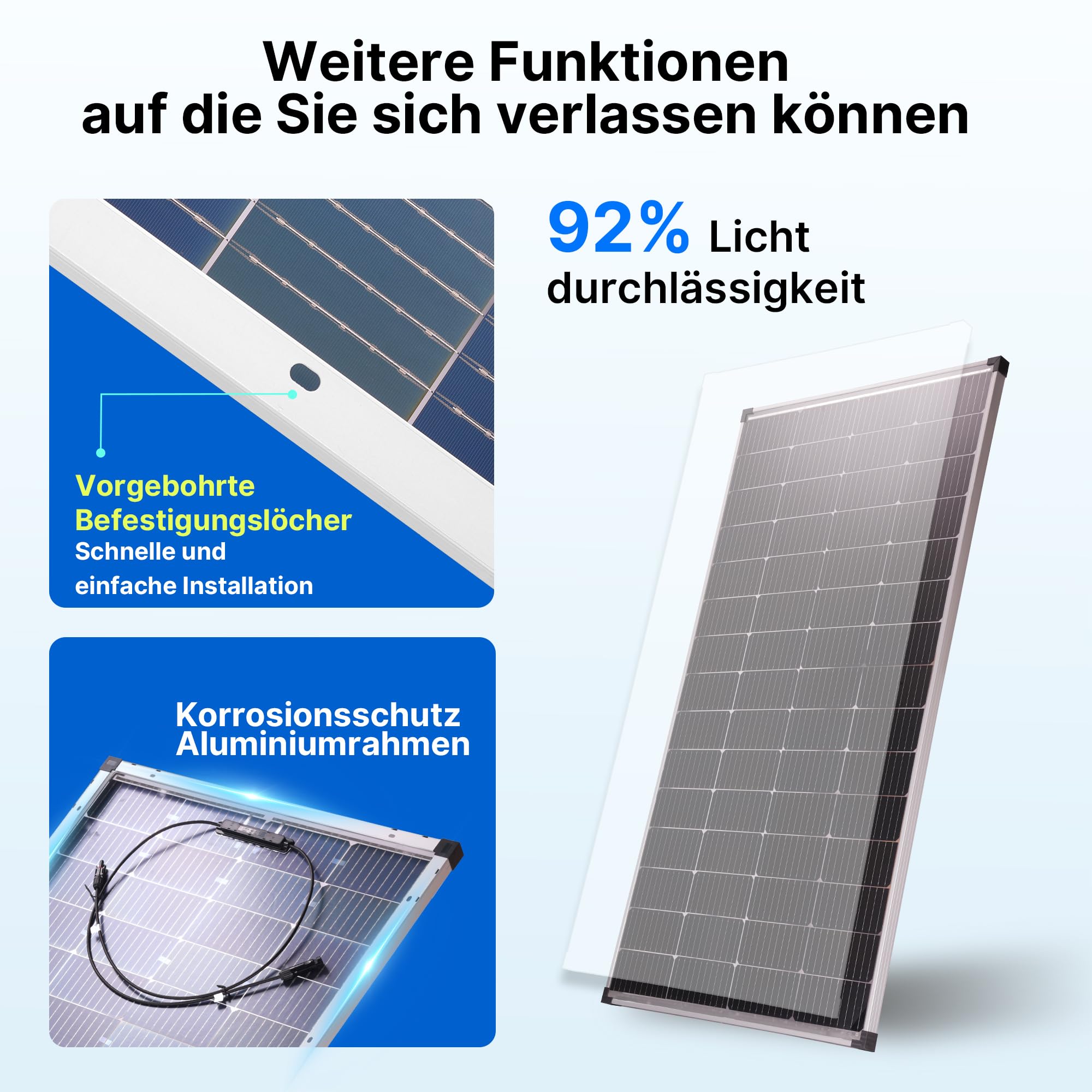Nicesolar 200W Solarpanel Solarmodul monokristallines Photovoltaik Solarzelle 200 Watt PV Modul für 12Volt Batterien Wohnwagen Wohnmobil Boot Yacht RV Dachhalterungen Off Grid