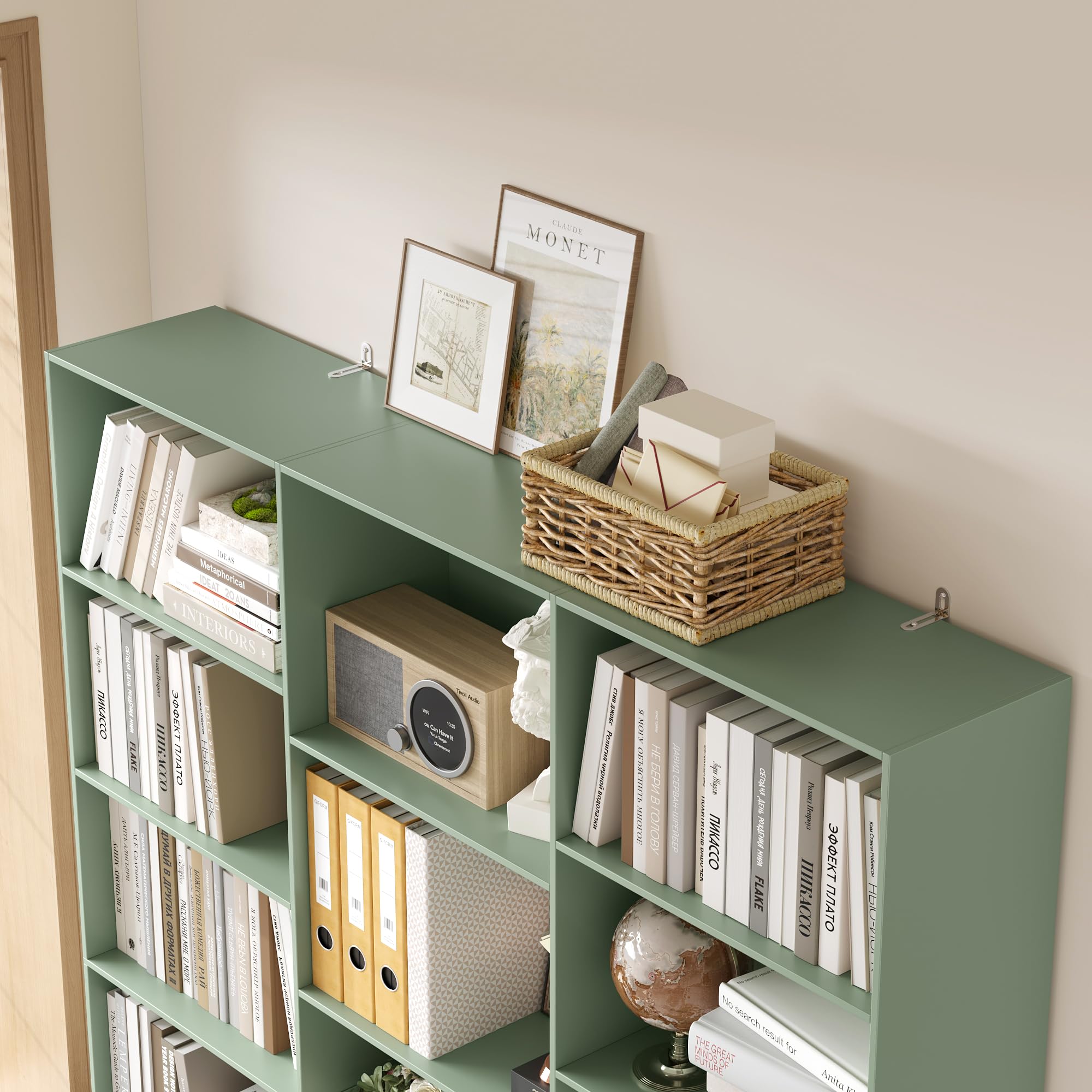 FirFurd 188cm di Altezza Libreria Scaffale, Libreria da Parete a 17 Scomparti Aperti, Scaffale Portaoggetti Aperto, Vetrina, Porta CD per Soggiorno, Studio, Ufficio, 149x23.5x188cm (Verde)