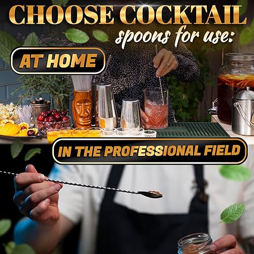 Miniatura 5 de 4 agitadores de cóctel de cuchara de bar, cucharas de 12 pulgadas de largo para agitar, acero inoxidable con superficie pulida, fácil de limpiar