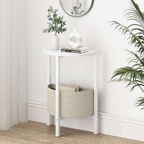 Miniatura 2 de Vagusicc Mesa auxiliar, mesa auxiliar redonda pequeña, mesa de acento alta con cesta de almacenamiento, juego de 2 mesas de centro redondas media