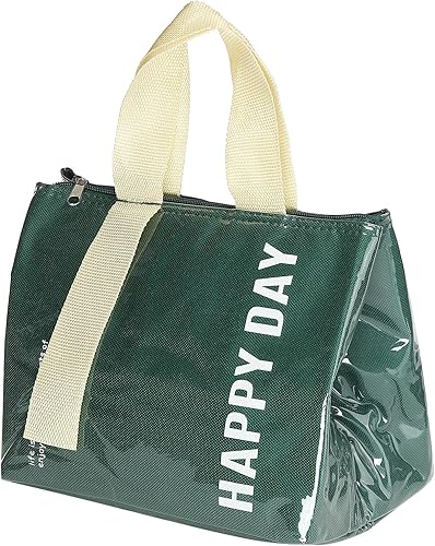 PATIKIL Bolsa de almuerzo aislada, verde oscuro y blanco, lonchera portátil térmica, contenedor de alimentos para el trabajo, oficina, picnic al