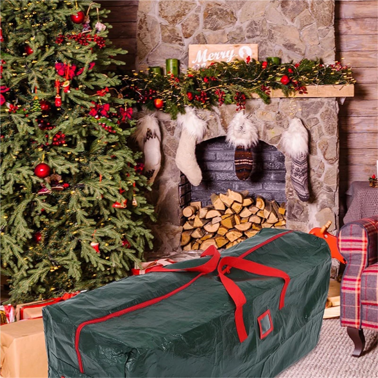 Weihnachtsbaum Aufbewahrungstasche Einkaufstasche mit Bäumen, Aufbewahrungstasche, grün, Polyestergewebe, Reißverschluss