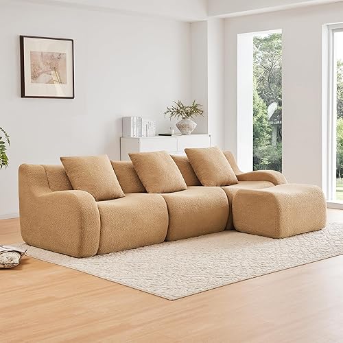 Sofá de tela de peluche, sofá modular de nube, sofás para sala, cómodos sofás seccionales grandes para sala de estar, dormitorio, sin montaje (café,