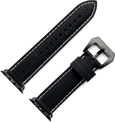 Acabado negro ergonómico con hebilla ancha (BMHLS-BK-ORG-38) Correa de goma de silicona de lujo de liberación rápida compatible con Apple 1.496 in i