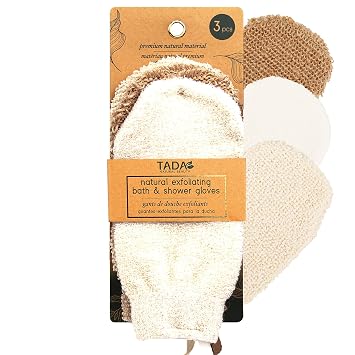 Exfoliating Gloves Shower, Body Scrubber, Body Massage and Body Scrubs for Bath and Shower 3PK Brown & Beige