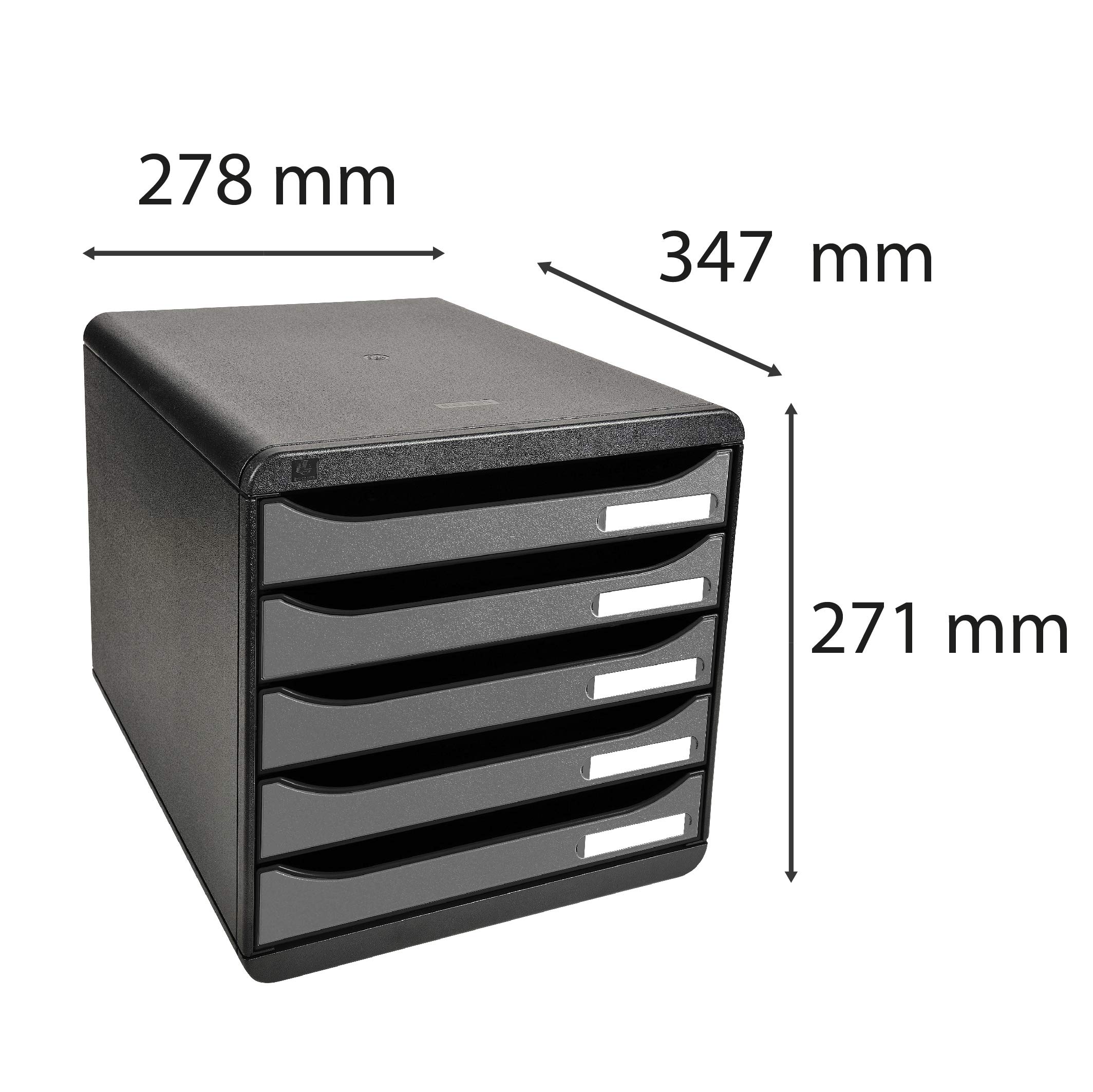 Exacompta - rif. 309738D - BIG BOX PLUS - cassettiera da 5 tiroirs pour document A4+ - dimensioni esterne: Profondità 34,7 x larghezza 27,8 x altezza27,1cm - Nero/Argento