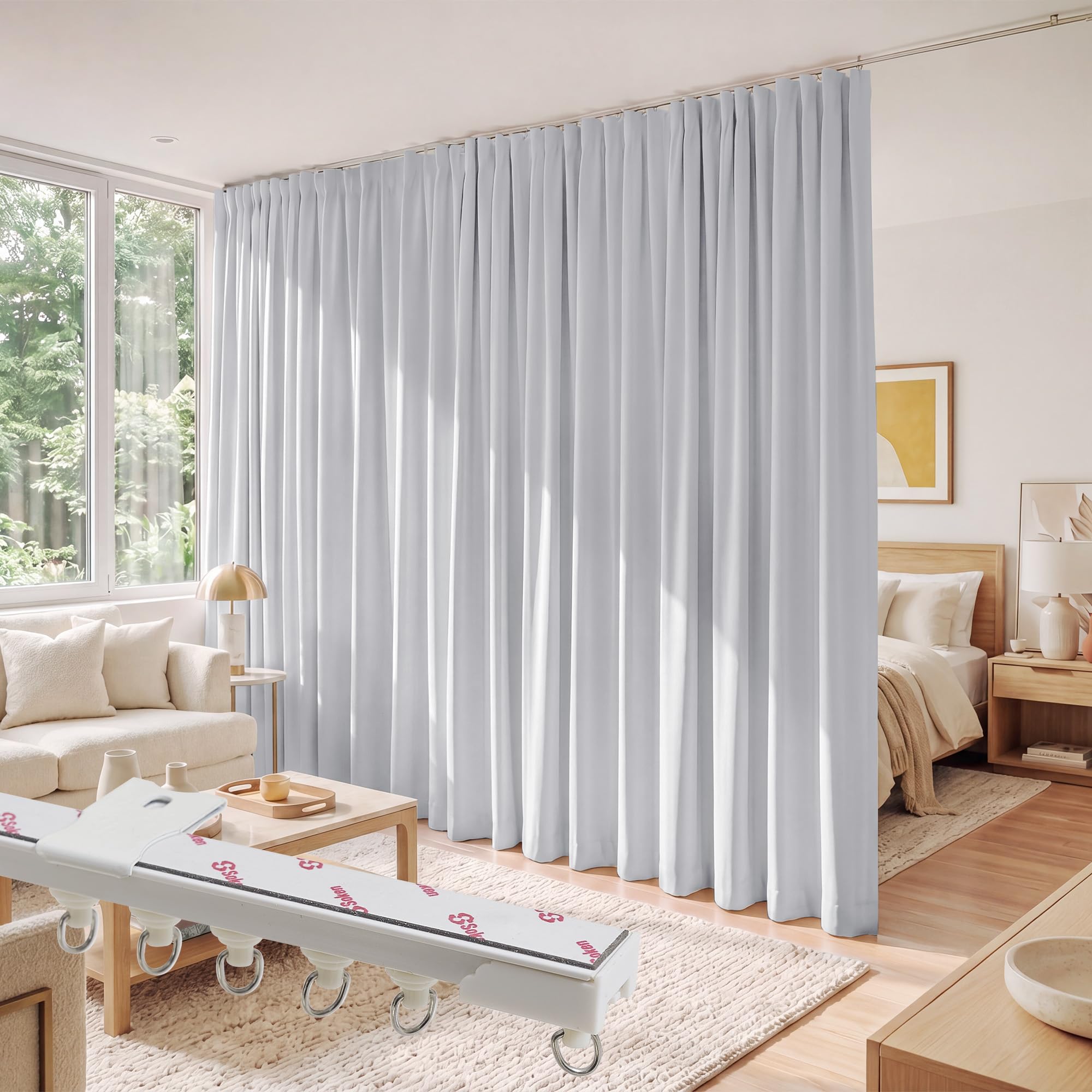 RYB HOME Closet Curtain with Straight Ceiling Track, Blackout, Privacy