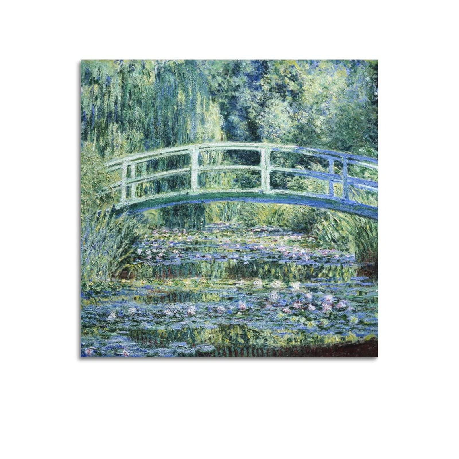 JAHER Claude Monet Paintings - (Water Lilies And Japanese Bridge) Poster Print Photo Art Painting Canvas Home Decorative Bedroom Modern Decors Gifts 24x24inch(60x60cm)