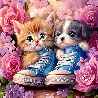 CEOVR Diamond Art Kits for Adults, Cat and Dog Diamond Painting Dots 5D Full Drill DIY Animal Gem Art for Beginner, Adult Crafts Kits Wall Decor for Home Office 12x12in