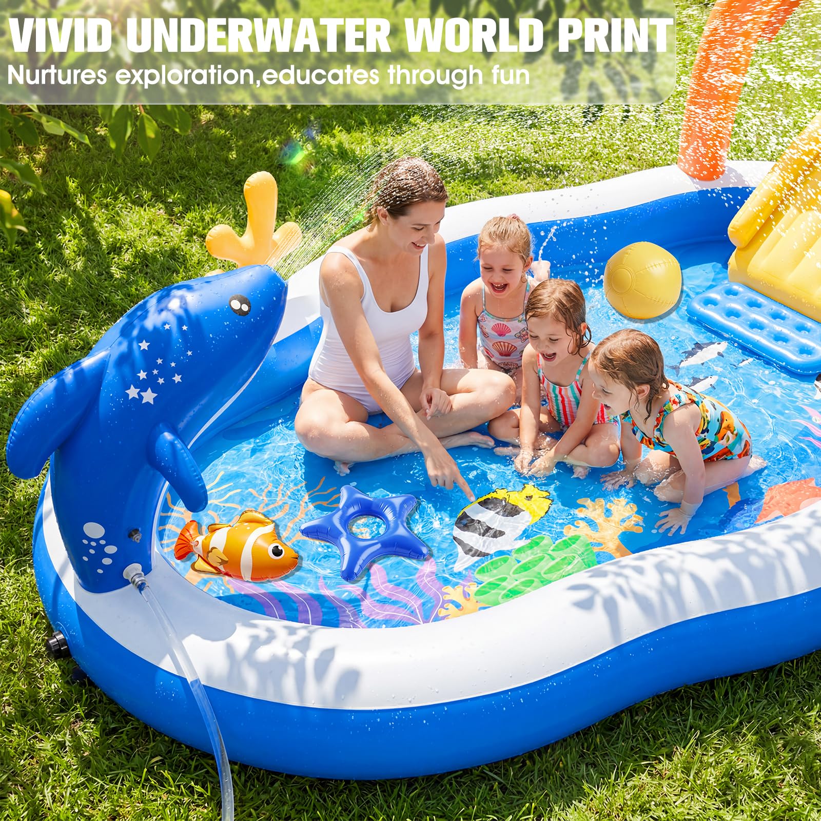2026 großes aufblasbares Spielzentrum, Kleinkind-Pool mit Wasserrutsche und Sprinkler, 308 x 178 x 127 cm, aufblasbarer Kinderpool mit Rutsche, Hinterhof-Kinder-Wasserrutsche, aufblasbares