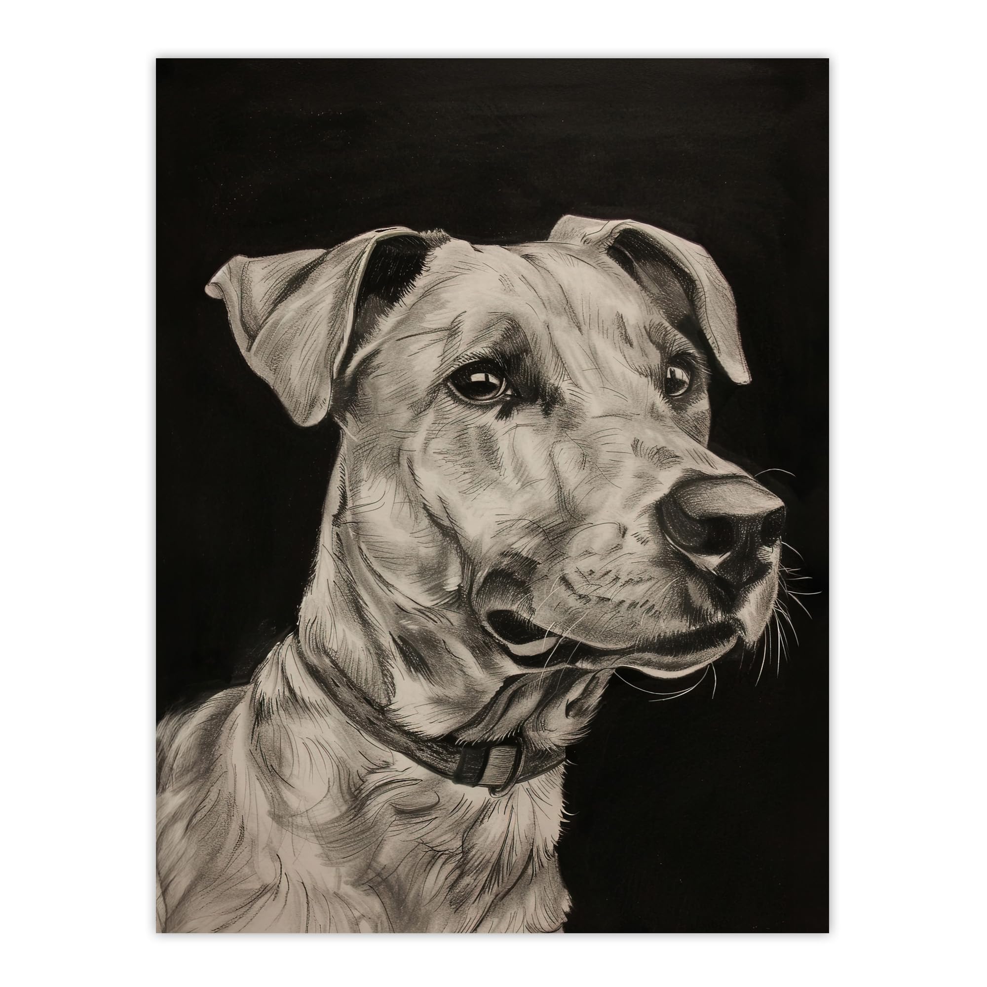 Dog Lover Portrait Pencil Drawing - Pet Animal Wall Art Print - Artery8 - W24 inch x H32 inch - Black