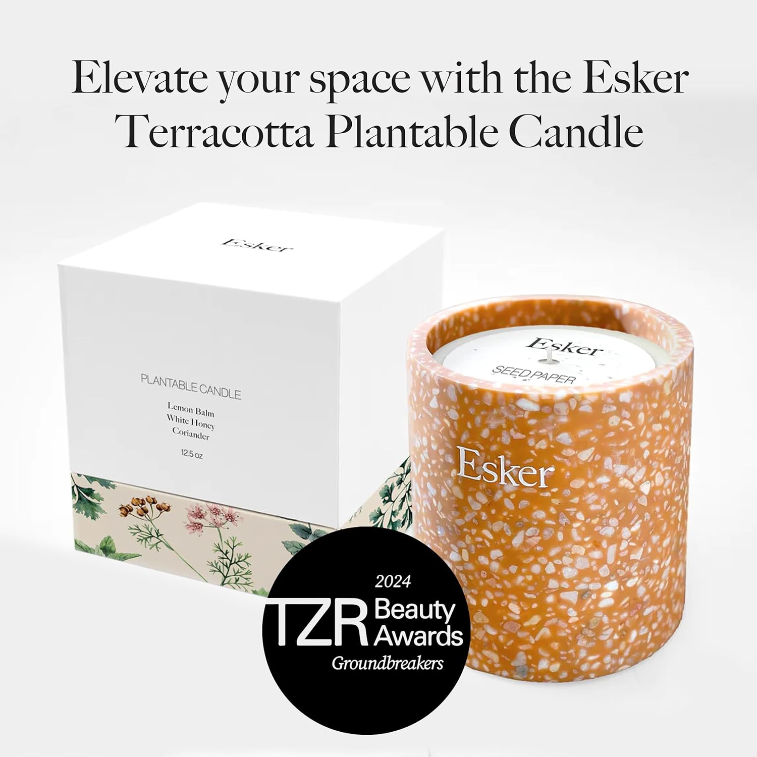 Esker Terracotta Plantable Candle – Hand-Poured Soy Wax with Essential Oils, Eco-Friendly Reusable Planter, Includes Wildflower Seed Paper for Sustainable Gifting