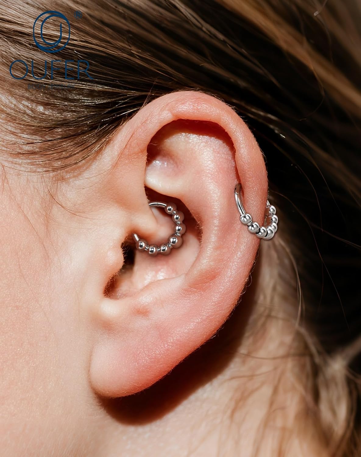 OUFER Septum Rings 16G Surgical Steel Septum Jewelry, Niche Design Septum Nose Rings, Hinged Segment Helix Cartilage Daith Piercing Jewelry For Women Men - Image 2