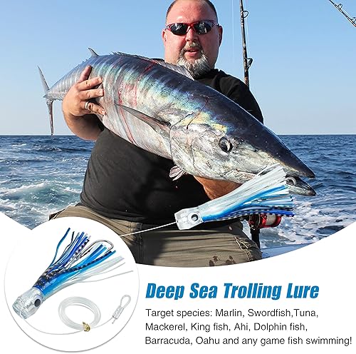 Miniatura 7 de Señuelo de pesca de agua salada de 8.8 pulgadas6 pulgadas, faldas de pulpo suave, anzuelos de tiburón de caza grande, señuelo Marlin Señuelo de atún