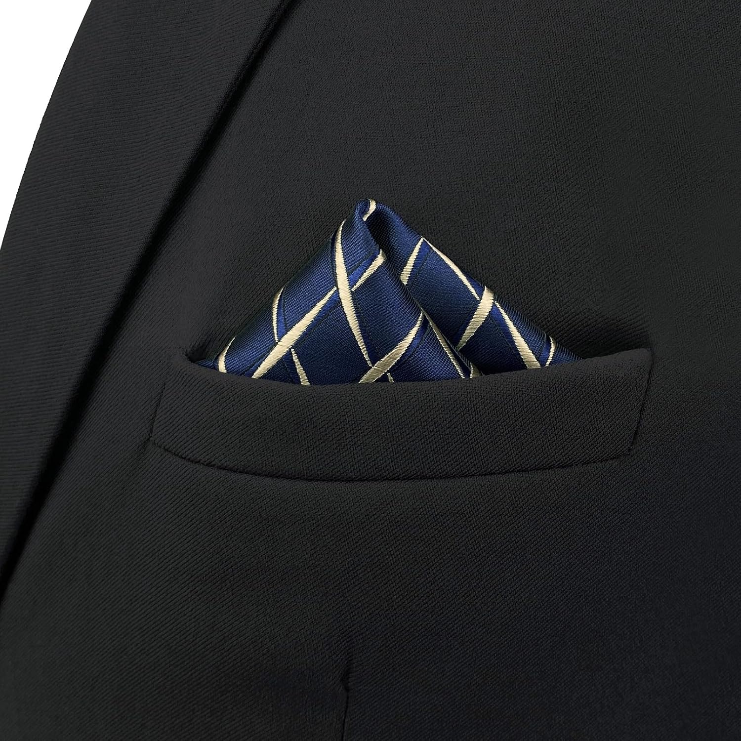 S&W SHLAX&WING Navy Blue Yellow Mens Pocket Square Patterned Geometric Handkerchief Woven Large
