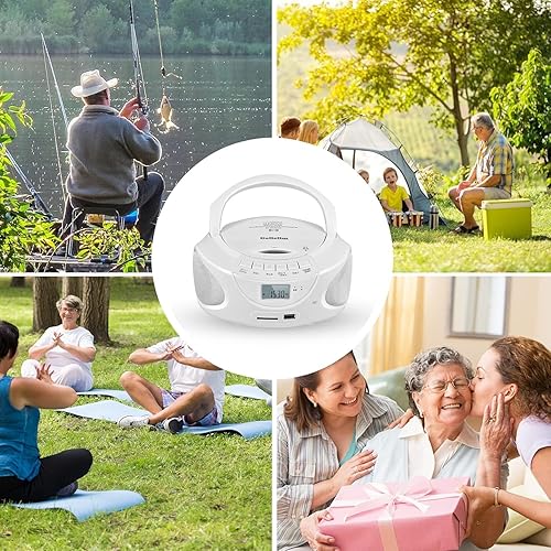 Miniatura 8 de Gelielim Boombox reproductor de CD portátil con radio estéreo AMFM, Bluetooth, compatible con USB, SD, entrada auxiliar, unidad MMC, pantalla LCD,