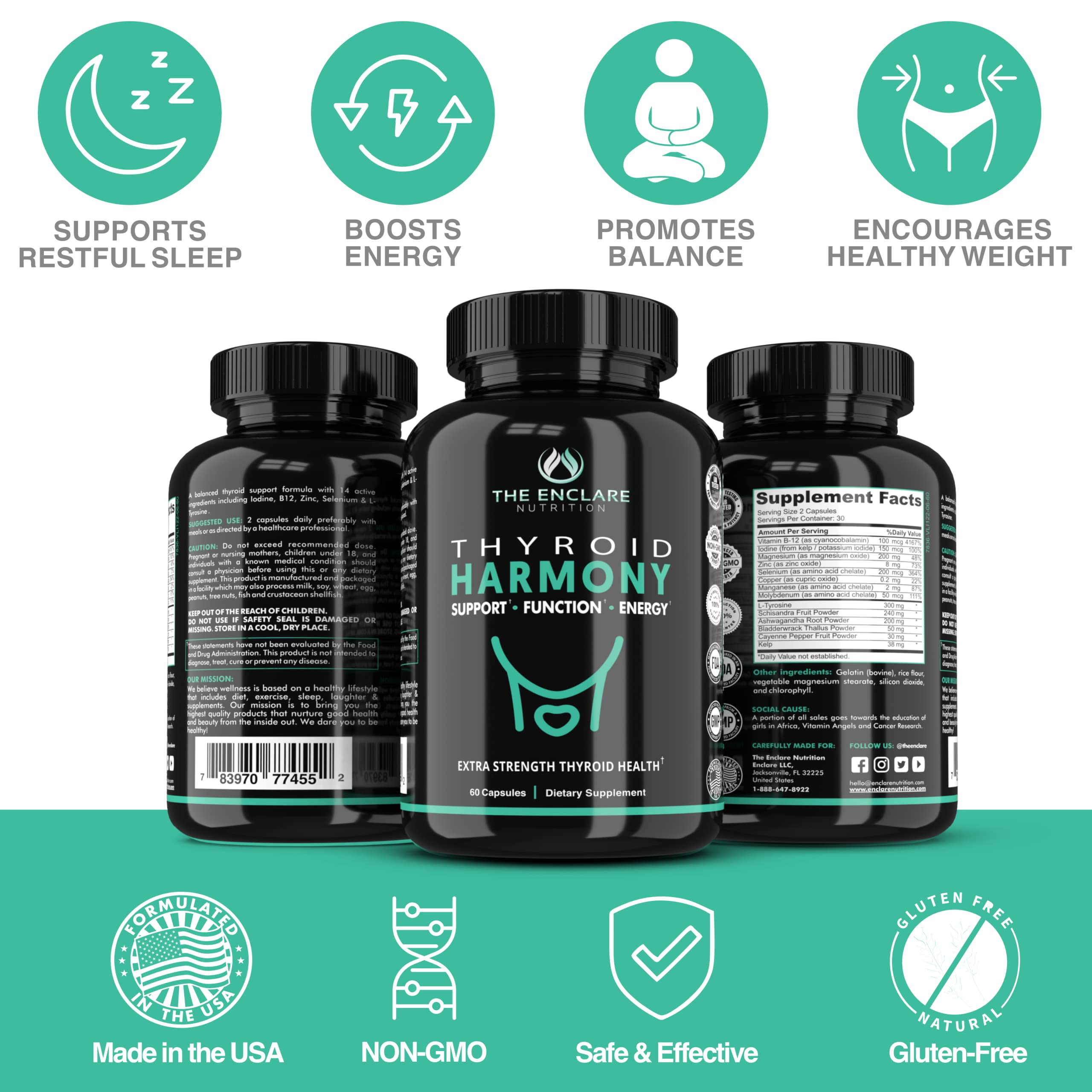 THE ENCLARE NUTRITION Thyroid Support Supplement with Iodine - Balance Hormones for Energy, Metabolism, Focus, Stress, Mood. Ashwagandha, Zinc, Selenium, Vitamin B12, Kelp, Magnesium, L Tyrosine (1) — Amazon image 8